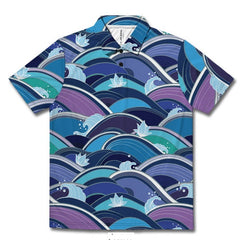 Retro Ocean Wave Printing Casual Shirt - Blue / Purple / XS