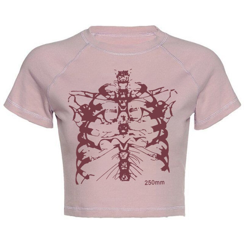 Skeleton Bones Crop Top Short Sleeve - Pink / S