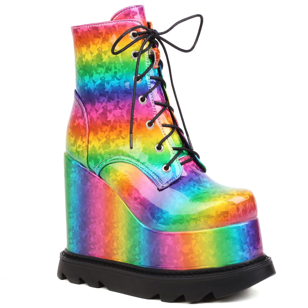 Gothic Platform Ankle Booties - Multicolor / 6