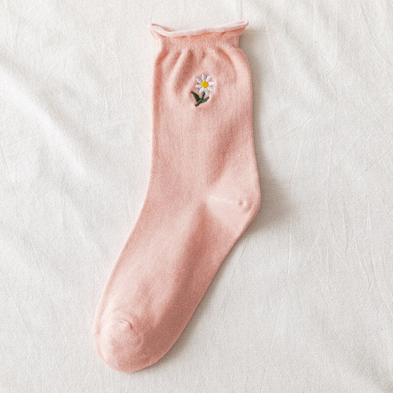 Solid Color Little Flower Socks