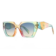 Square Polygonal Sunglasses - Colorful-Blue / One Size