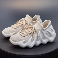 Thumbnail for Futuristic Platform Breathable Sporty Sneakers - Beige / 35