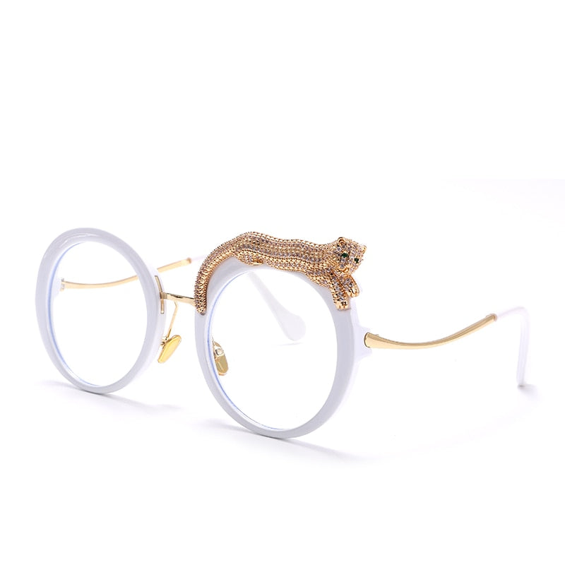 Feline Retro Round Frame Anti Blue Light Glasses - White