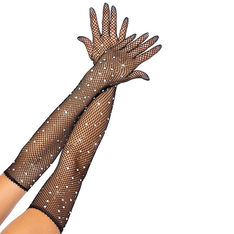 Flash Diamond Mesh Gloves - Black / One Size