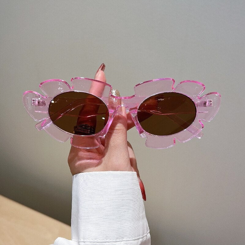 Tinted Flower Shape SunGlasses - Pink / Brown - Sunglasses