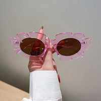 Thumbnail for Tinted Flower Shape SunGlasses - Pink / Brown - Sunglasses