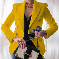 Thumbnail for Elegant Gold Button Long Sleeve Blazer - Yellow / S
