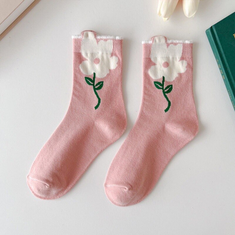 Lovely Tulips Three-Dimensional Flowers Socks - Pink A /