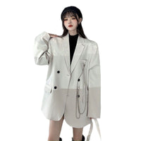 Thumbnail for Solid Color Chain Embellished Loose Blazer - White / S