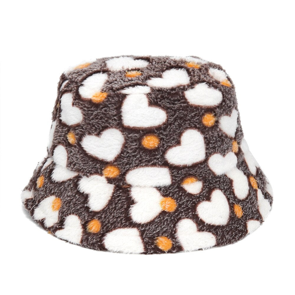 Colorful Faux Fur Bucket Hat - Brown / M 56-58cm