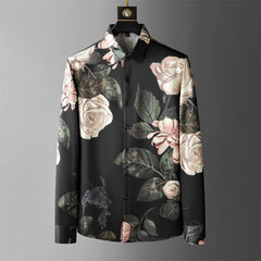 Floral Print Long Sleeve Shirt - Black / M - Shirts