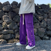 Thumbnail for Wide Leg Hip Hop Cargo Pants Button Decoration - S / Purple