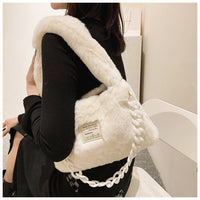 Thumbnail for Faux fur Plush Chain Shoulder Handbag - Hand Bag