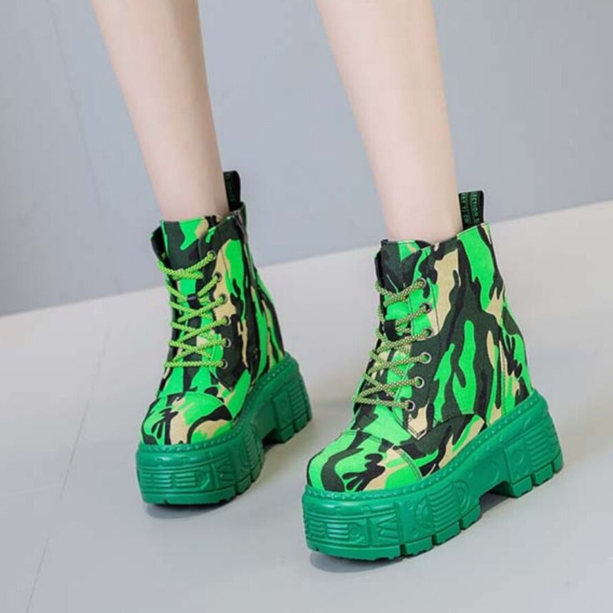 Camouflage Mixed Colors Platform Boots