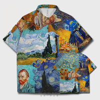 Thumbnail for Starry Night Mosaic Paintings Short Sleeve Shirt - Blue /