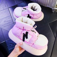 Thumbnail for Warm Plush Lining Wrapped Heel High Slippers - Pink-White /