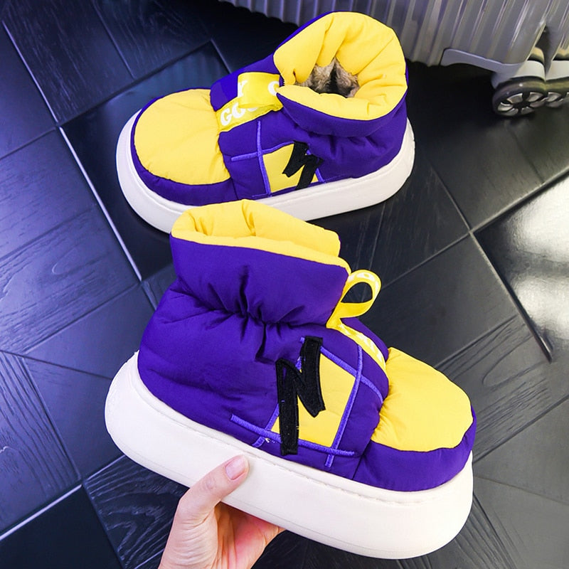 Warm Plush Lining Wrapped Heel High Slippers - Purple- /