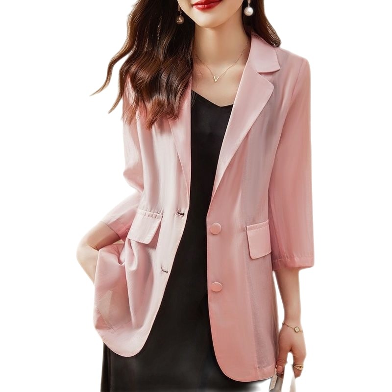 Elegant Lapel Button Pockets Long Sleeve Blazer - Pink / XS