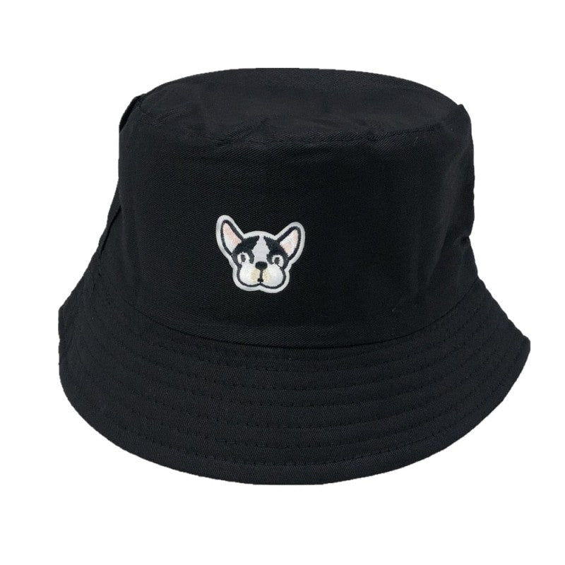 Funny Embroidered Foldable Bucket Hat - Black/Dog / One Size