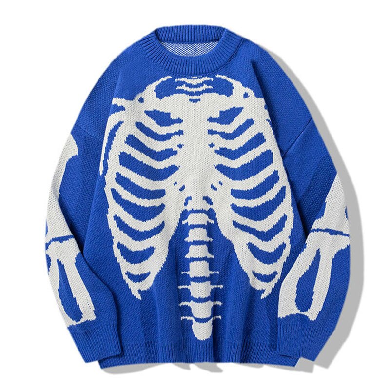 Skeleton Knitted Oversized Sweater - Blue / M