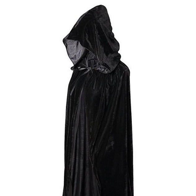 Solid Color Velvet Gothic Hooded Cloak - 70 CM / Black