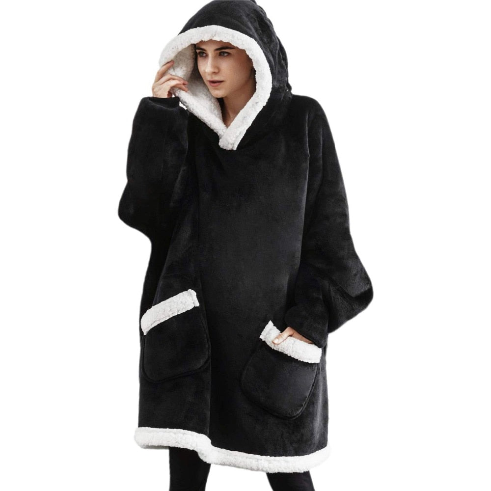 warm oversized winter hoodie - Black / One Size - WINTER