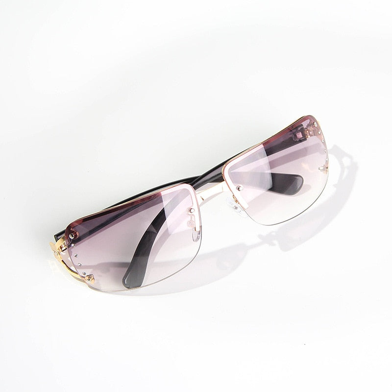 Rimless Rhinestone Sunglasses - Gray / One Size