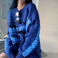 Thumbnail for Blue Striped Oversize Knitted Sweater