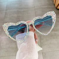 Thumbnail for Heart Frame Imitation Pearl Diamond Design Glasses - Blue /