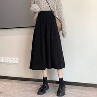 Thumbnail for Solid Color Vintage Corduroy High Waist Long Flared Skirt -