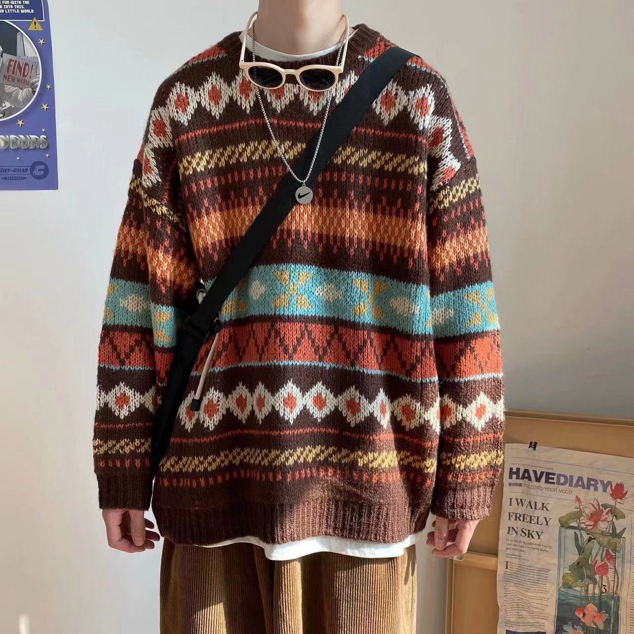 Long Oversize Knitted Sweater - Brown / S