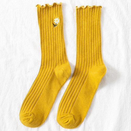 Cute Daisy Flower Socks - Yellow / One Size