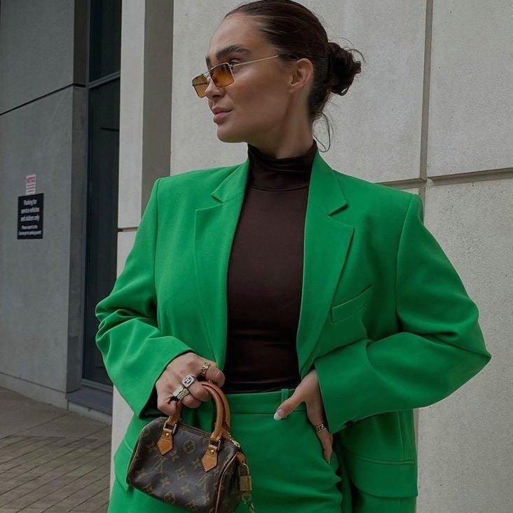 Elegant Green Single-Breasted Long Sleeve Blazer