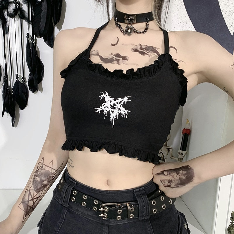 Grunge Aesthetic Crop Top - White. / S