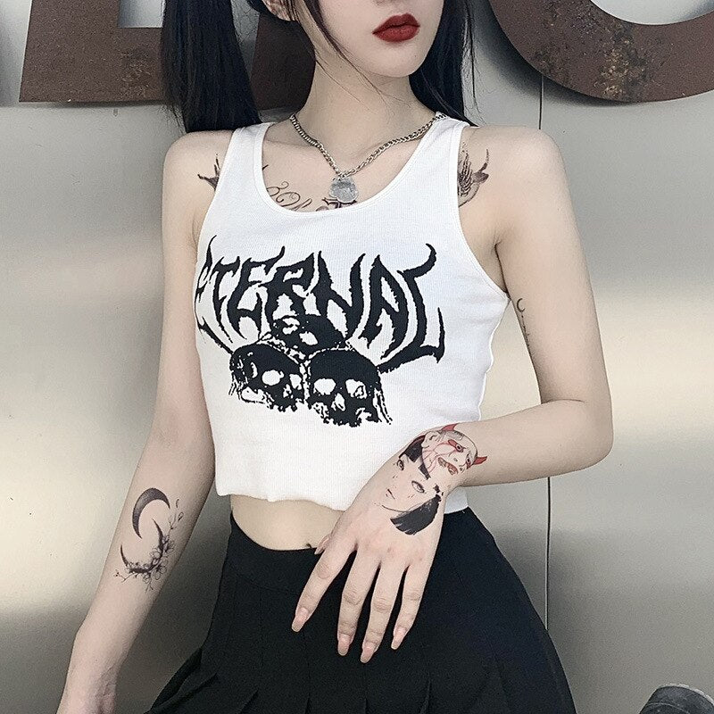 Grunge Aesthetic Crop Top - White / S