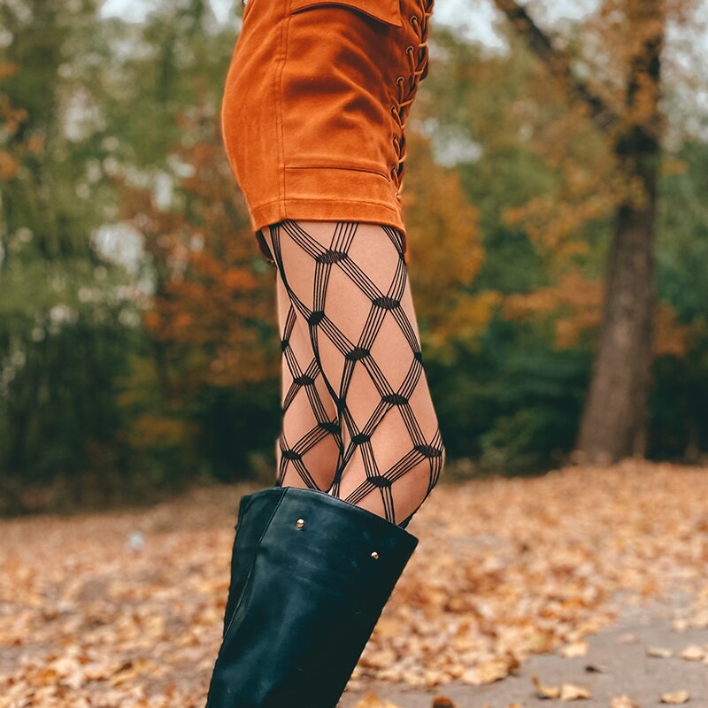 Nylon Mesh Pantyhose - Black Grid / One Size - Socks