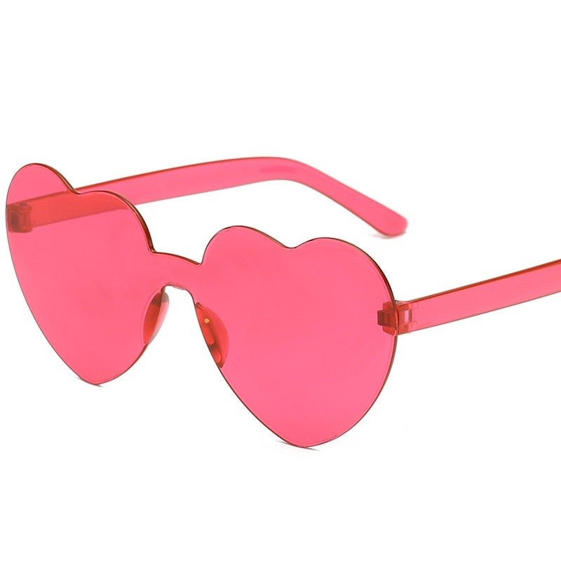 Rimless Heart Shaped Sunglasses - Fuschia / One Size