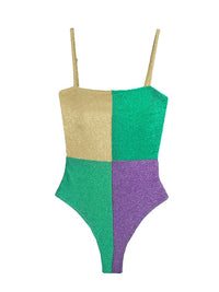 Thumbnail for Contrast Color Patchwork High Waist Swimsuit