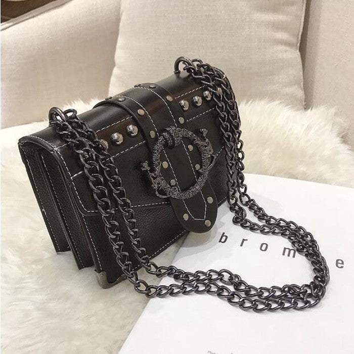 Rivet Lock Chain Shoulder Messenger Bags - Black / One Size