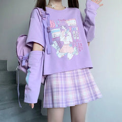 Japanese Anime Arm Cover T-shirt - Lavender / S - T-Shirt