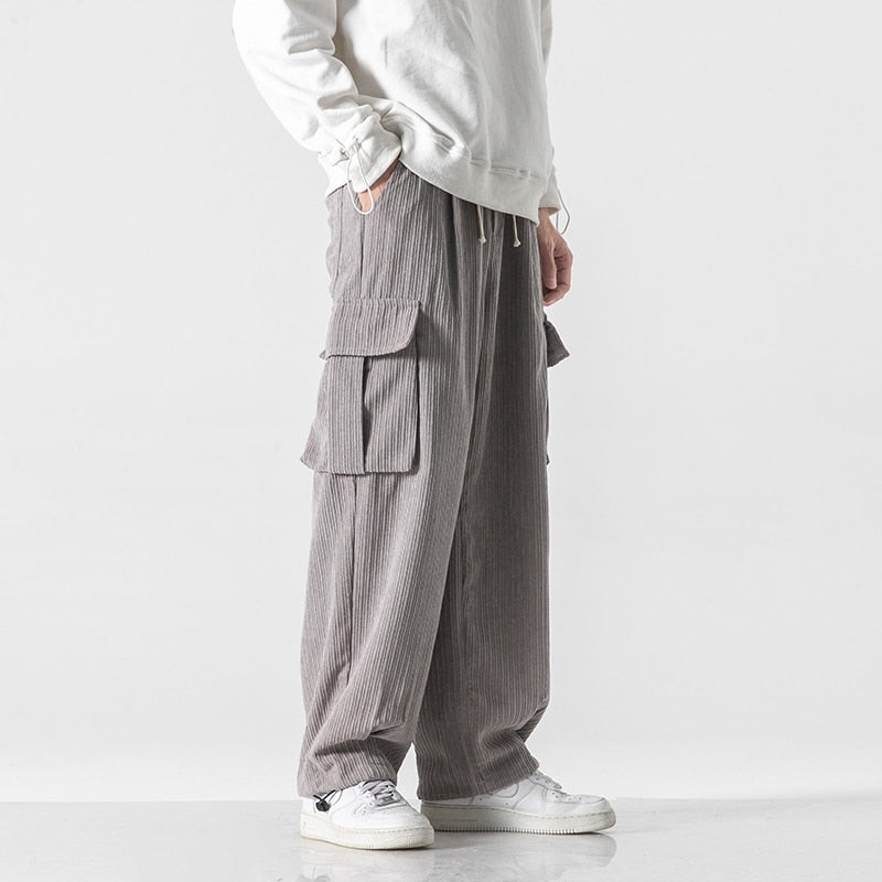 Solid Color Corduroy Oversized Sweatpants - M / grey - Pants