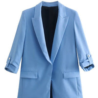 Thumbnail for Open Stitching Roll Up Three Quarter Sleeve Blazer