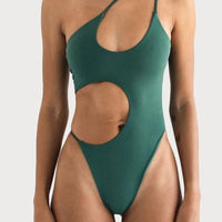 Thumbnail for Solid One Piece Hollow Out Monokini - Green / S - Swimsuit