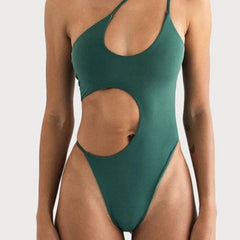 Solid One Piece Hollow Out Monokini - Green / S - Swimsuit