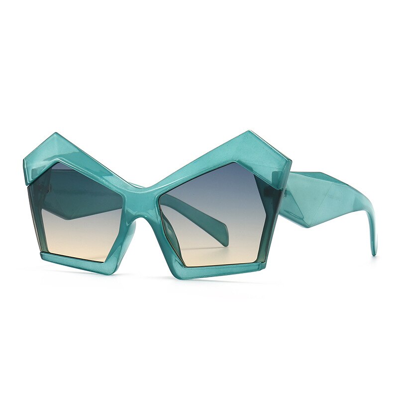 Tinted Irregular Shape Sunglasses - Green Gradient Brown