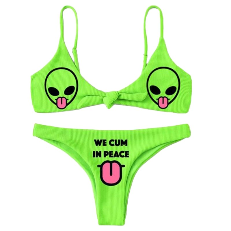 We Cum in Peace Neon Green Bikini