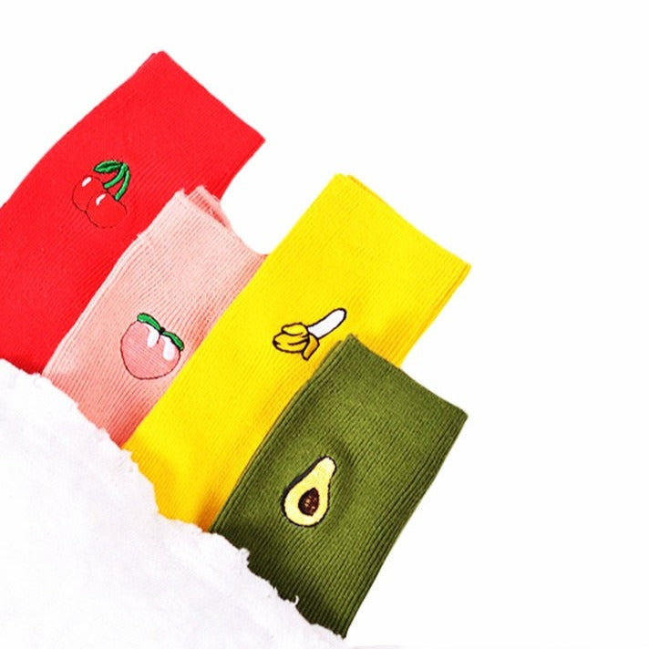 Cartoon Embroidery Fruits Socks