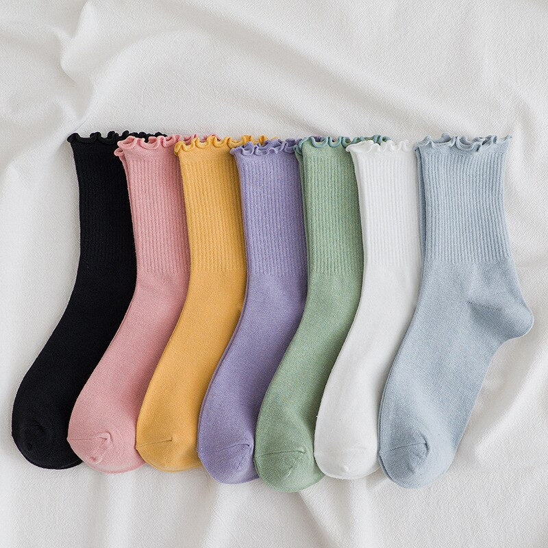 Solid Color Little Flower Socks