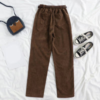 Thumbnail for Solid Color Vintage Corduroy High Waist Loose Pants