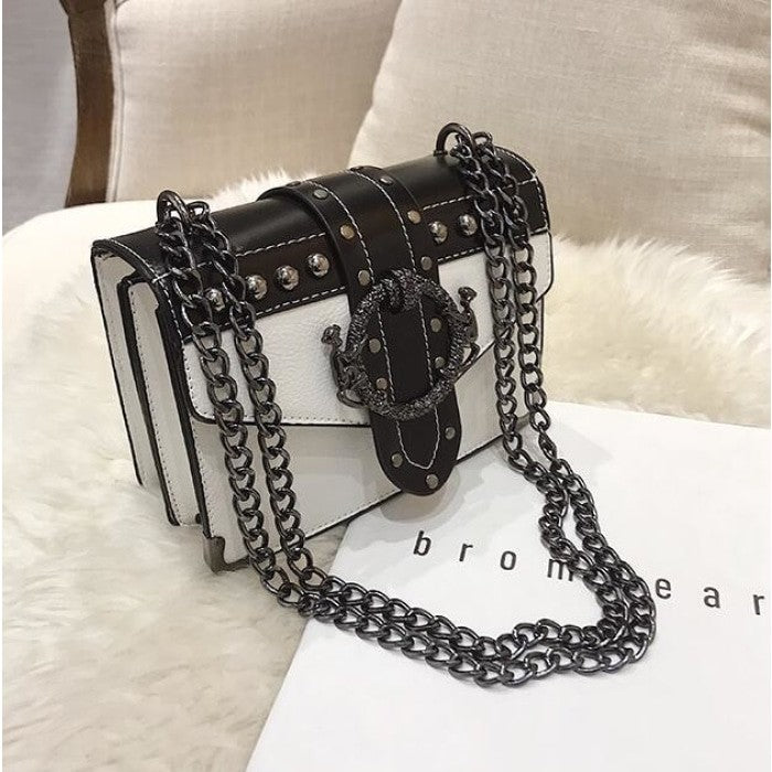 Rivet Lock Chain Shoulder Messenger Bags - White / One Size